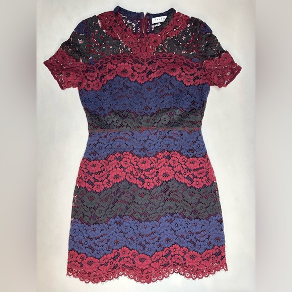 Sandro Paris “Rodney”  Colorblock (Red Blue Green) Lace Mini Dress Size 3 - Picture 3 of 10